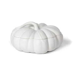 Matte White Lidded Ceramic Pumpkin Bowl Large
