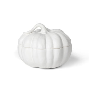 Matte White Lidded Ceramic Pumpkin Bowl Medium