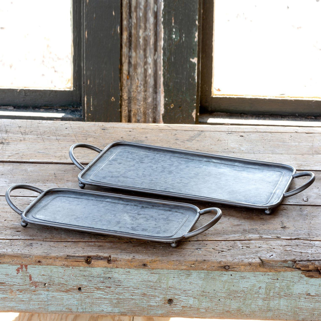 Galvanized Metal Rectangle Serving Trays, Set of 2