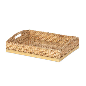 Amelia Woven Bamboo and Brass Rectangle Tray