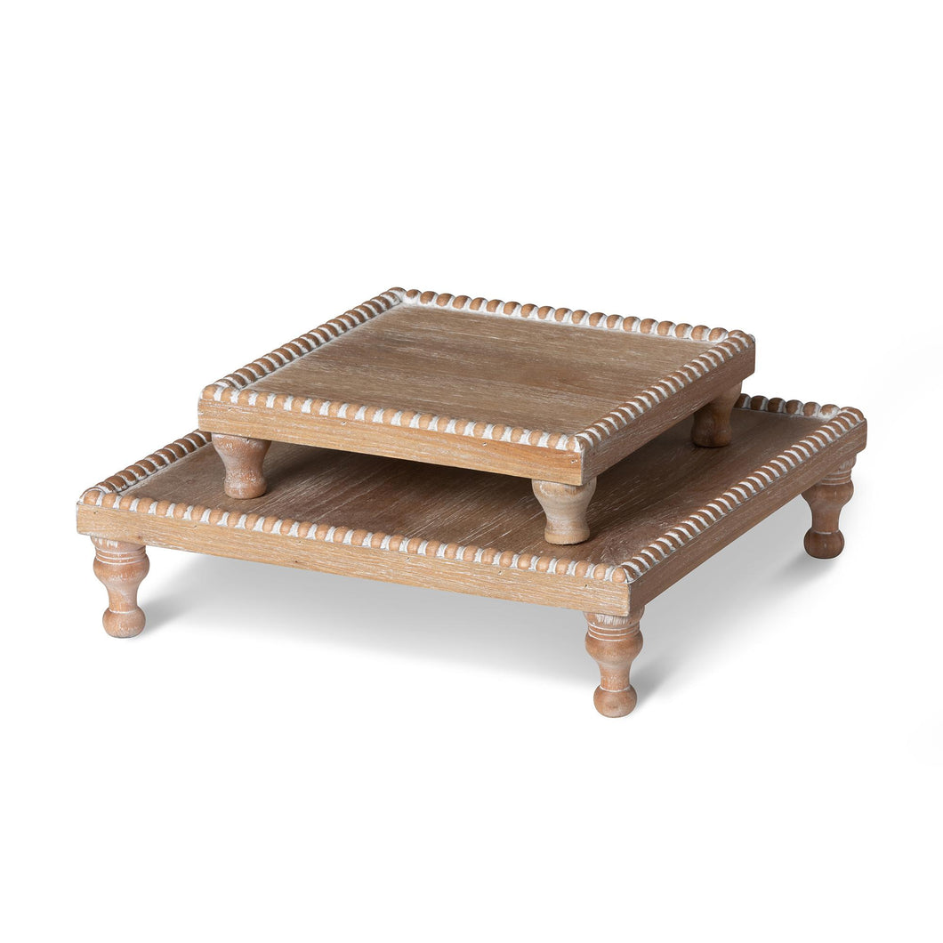 Wood Beaded Square Serving Tray, Set of 2
