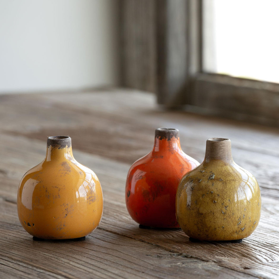 Glazed Stoneware Bud Vase, Yellow-Orange, 3 Assorted Colors