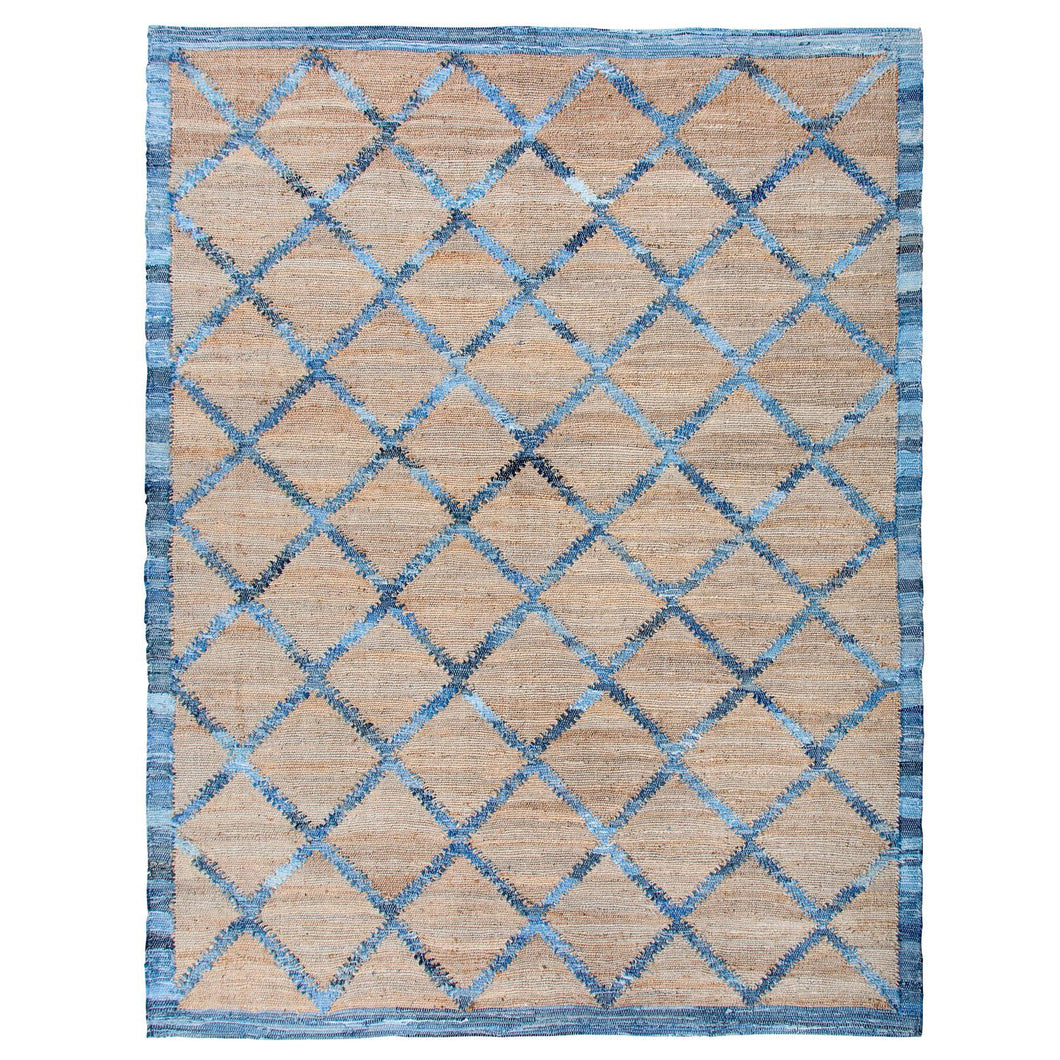 Hemp and Recycled Denim Windowpane Pattern Rug, 7'9