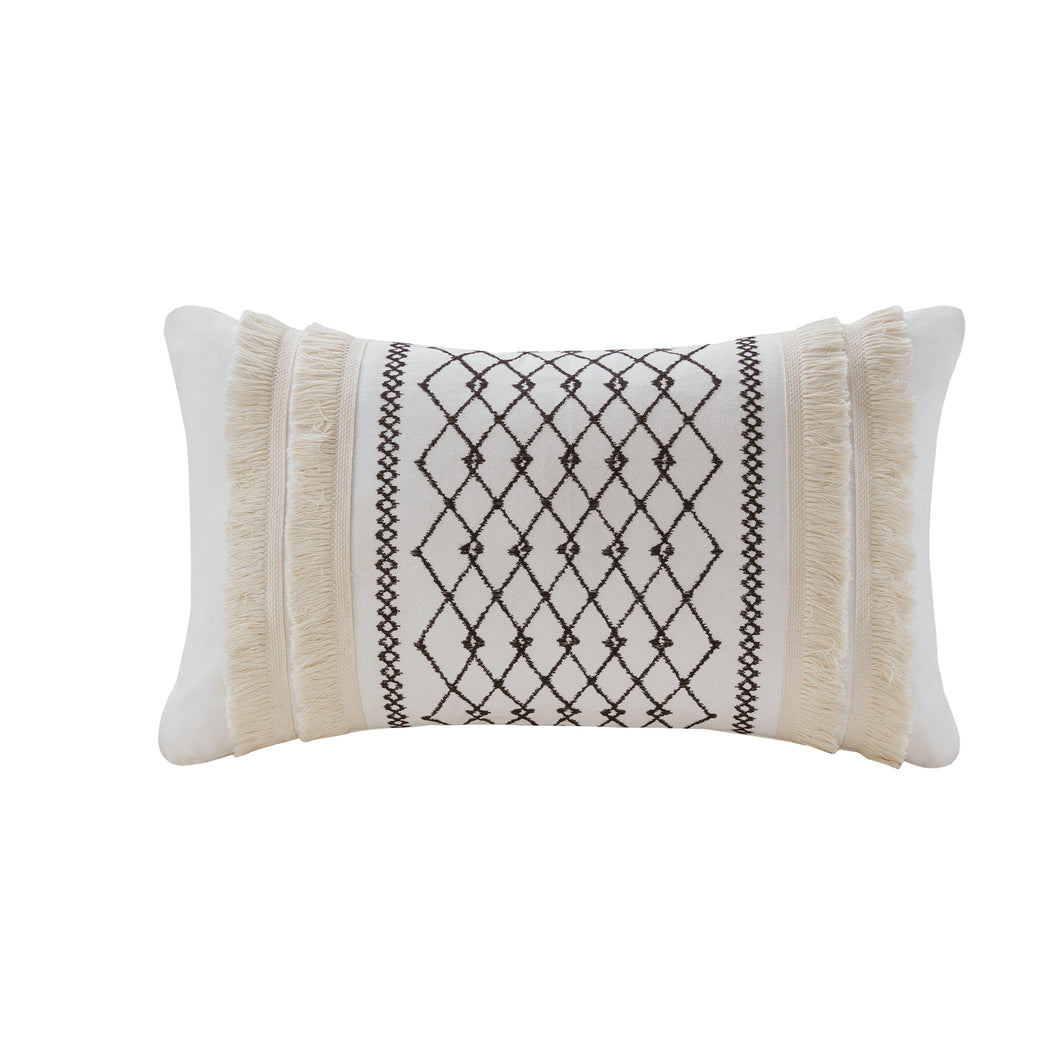 Bea Embroidered Oblong Pillow, Ivory