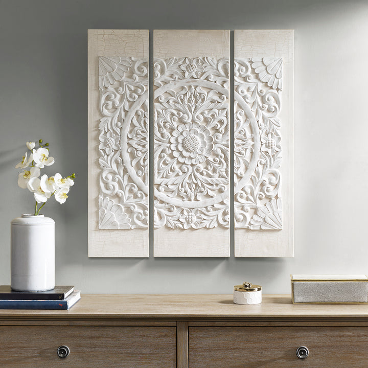 Mandala - Offwhite 3D Embellished Canvas 3 Piece Set