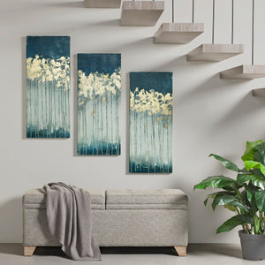 Dewy Forest - Teal Abstract Gel Coat Canvas with Metallic Foil Embellishment 3 Piece Set