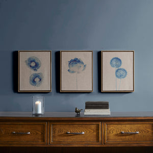 Blue Print Botanicals - Blue Framed Printed Canvas On Linen (Set of 3)