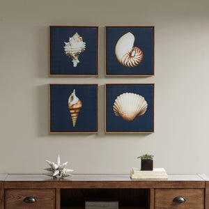 Ocean Seashells - Blue Ocean Blue Framed Canvas 4 pc/set