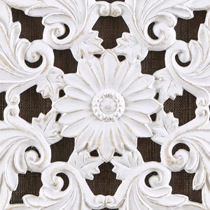 White Mandala Trinity - White/Brown Linen Canvas with 3D Embellishement 3 Piece Set