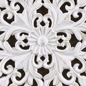 White Mandala Trinity - White/Brown Linen Canvas with 3D Embellishement 3 Piece Set