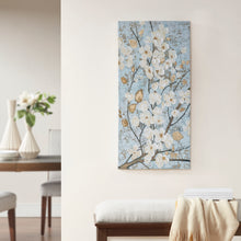 Load image into Gallery viewer, Luminous Bloom - Blue 39x19&quot; Printed Canvas with Gold Foil and 30% Brush Stroke Embellished - Metallic Illuminated Foiled
