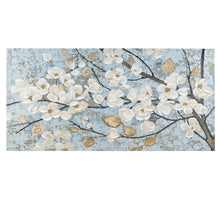 Load image into Gallery viewer, Luminous Bloom - Blue 39x19&quot; Printed Canvas with Gold Foil and 30% Brush Stroke Embellished - Metallic Illuminated Foiled
