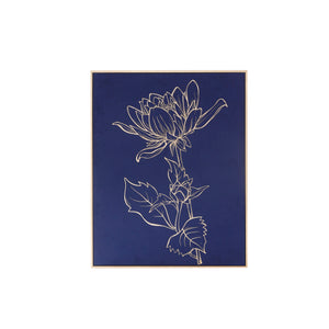 Velvet Lotus - Navy/Gold Framed Foiled Velour Canvas