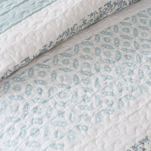 Dawn - Blue 100% Cotton Printed Pieced 9pcs Comforter Set w/ Pintuck