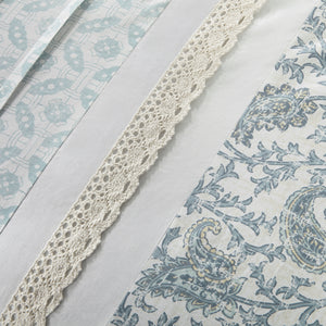 Dawn - Blue 100% Cotton Printed Pieced 9pcs Comforter Set w/ Pintuck