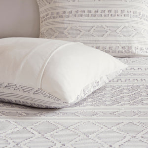 Lizbeth - White/Grey 100% Cotton 5pcs Clip Jacquard Comforter Set