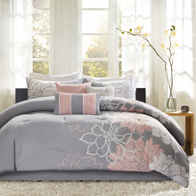 Load image into Gallery viewer, Lola - Grey/Blush 100% Cotton Sateen Printed 7pcs Comforter Set
