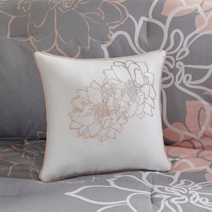 Lola - Grey/Blush 100% Cotton Sateen Printed 6 Piece Comforter Set