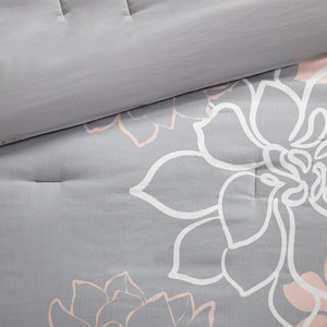 Lola - Grey/Blush 100% Cotton Sateen Printed 7pcs Comforter Set