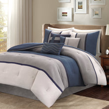 Load image into Gallery viewer, Palisades - Blue 100% Polyester Microsuede Solid Pieced 7pcs Comforter Set
