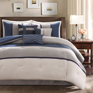 Palisades - Blue 100% Polyester Microsuede Solid Pieced 7pcs Comforter Set
