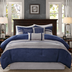 Palmer - Blue 100% Polyester Microsuede Pieced 7pcs Comforter Set