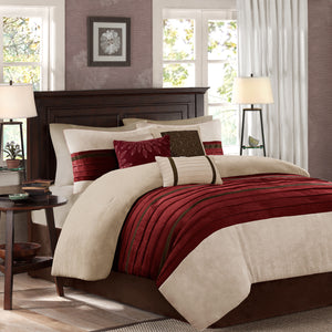 Palmer - Red 100% Polyester Microsuede Pieced 7pcs Comforter Set