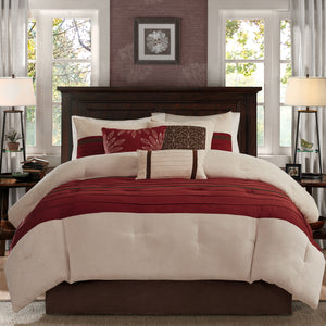 Palmer - Red 100% Polyester Microsuede Pieced 7pcs Comforter Set