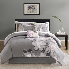 Load image into Gallery viewer, Serena - Grey 100% Cotton Sateen Printed 7pcs Comforter Set
