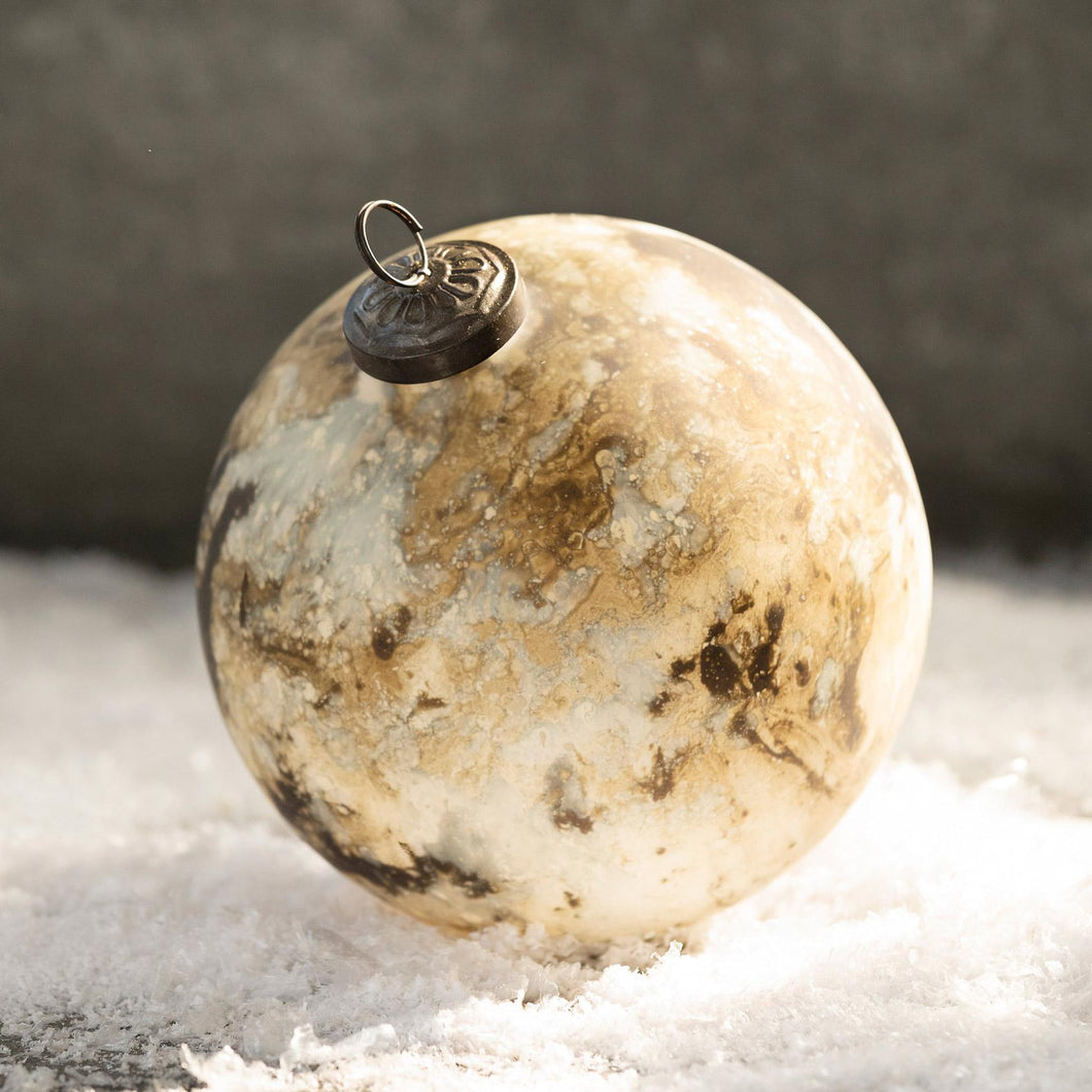 Brown Marble Pattern Mercury Glass Ball Ornament, Large