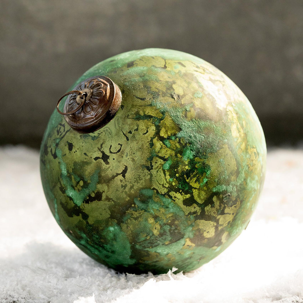 Green Marble Finish Glass Ball Ornament, Large