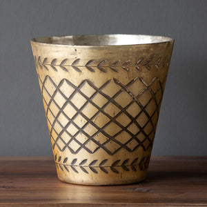 Antique Gold Cross Pattern Mercury Glass Vase, Large