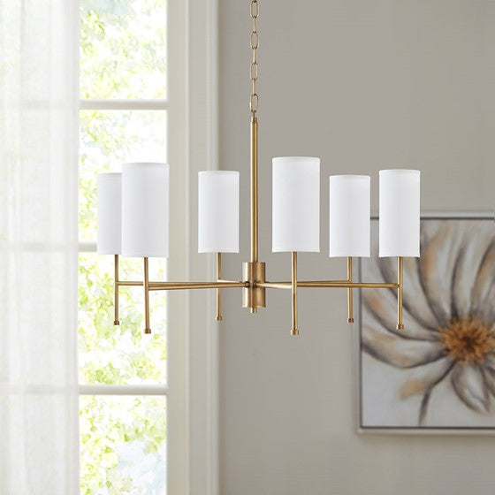 Maria 6  Light Chandelier - 12 Shades  (Black and White) - Plated Gold