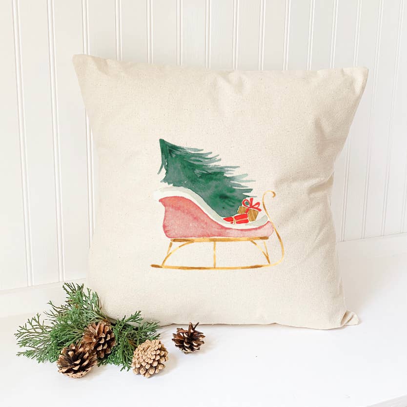Christmas Sleigh Cotton Canvas Pillow