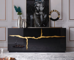 Modrest Aspen - Modern High Gloss Black & Gold Buffet