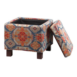 Shelley Square Storage Ottoman with Pillows - Red
