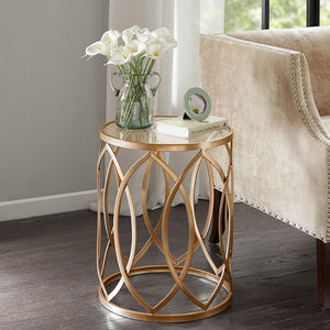 Arlo Metal Eyelet Accent Table - Gold/Glass