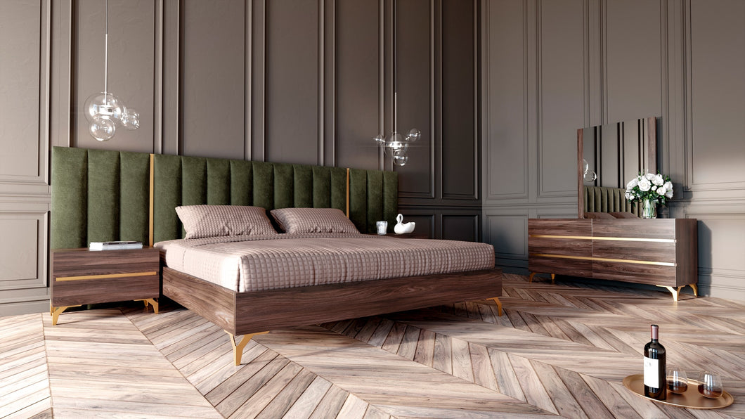 Nova Domus Calabria Modern Walnut & Green Velvet Bedroom Set