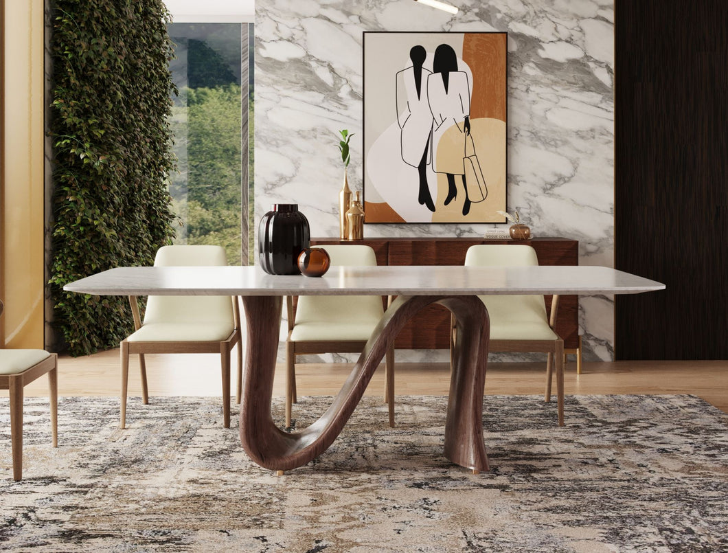 Modrest Carrizo - Contemporary Walnut + Marble Dining Table