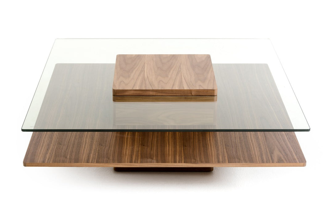 Modrest Clarion Modern Walnut and Glass Coffee Table