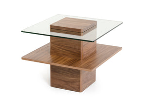 Modrest Clarion Modern Walnut and Glass End Table
