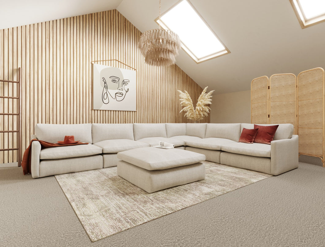 Divani Casa Fedora - Modern White Fabric Sectional Sofa + Ottoman