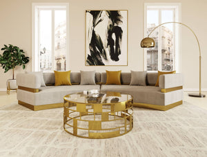 Divani Casa Kiva - Glam Beige and Gold Fabric Sectional Sofa