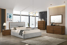 Load image into Gallery viewer, Modrest Dustin - Modern Grey Fabric &amp; Walnut Trimmed Bed
