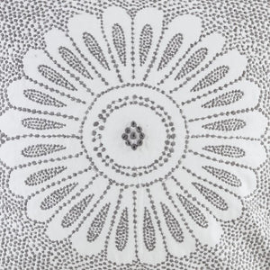 Sofia - Grey 100% Cotton Percale Embroidered Decorative Square Pillow