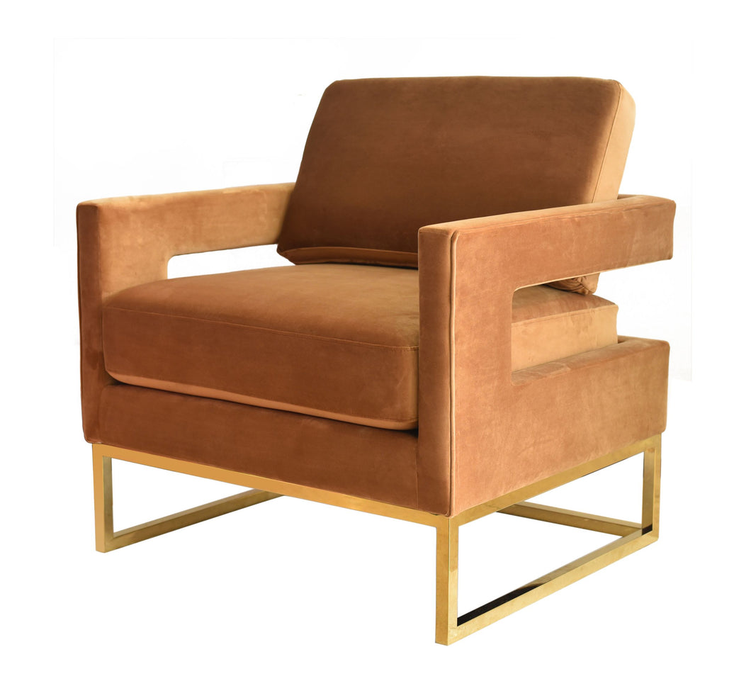 Modrest Edna - Camel Velvet + Gold Accent Chair