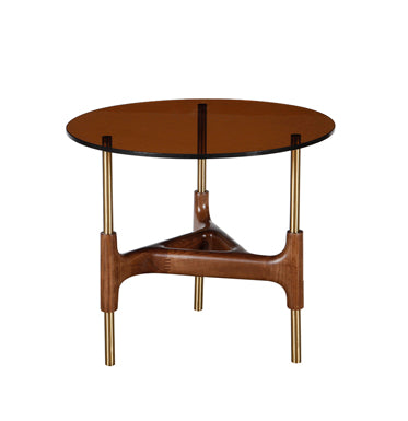 Modrest Lawson Modern Round Walnut & Glass End Table