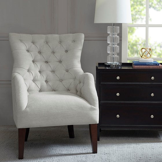Hannah Button Tufted Wing Chair - Ivory