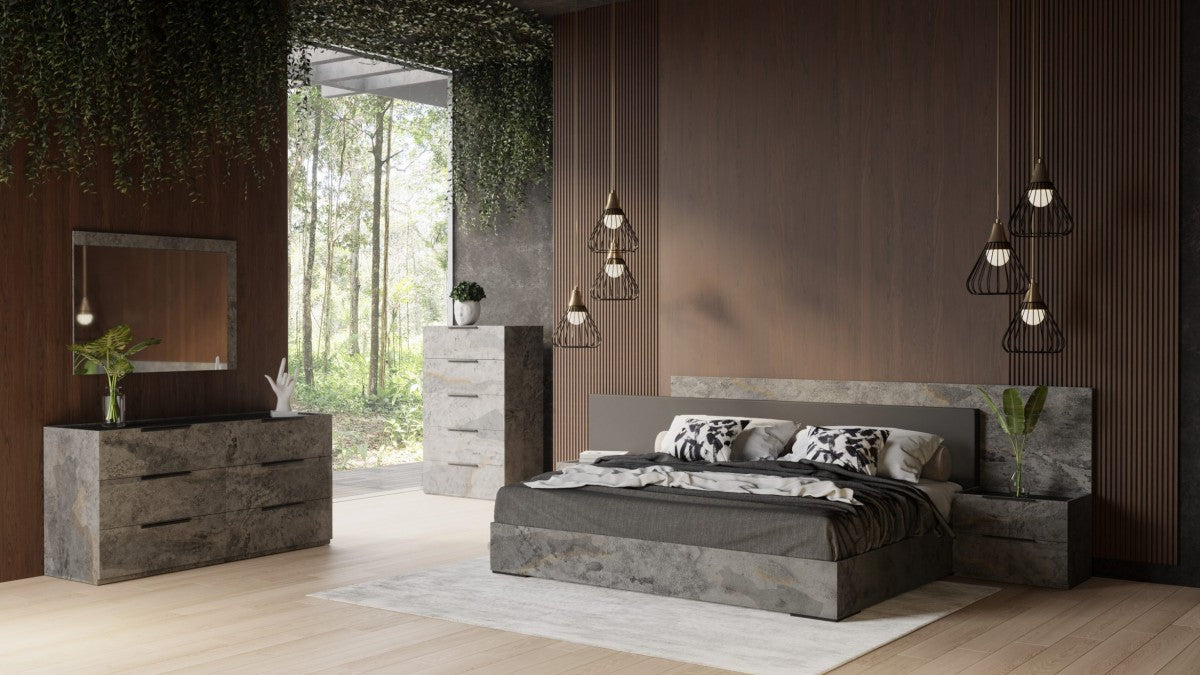 Nova Domus Ferrara - Modern Volcano Oxide Grey Bed + Nightstands