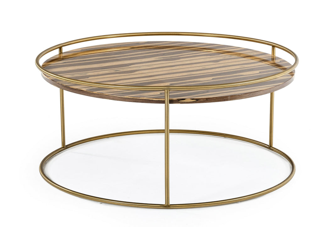 Modrest Gilcrest - Glam Brown and Gold Marble Coffee Table